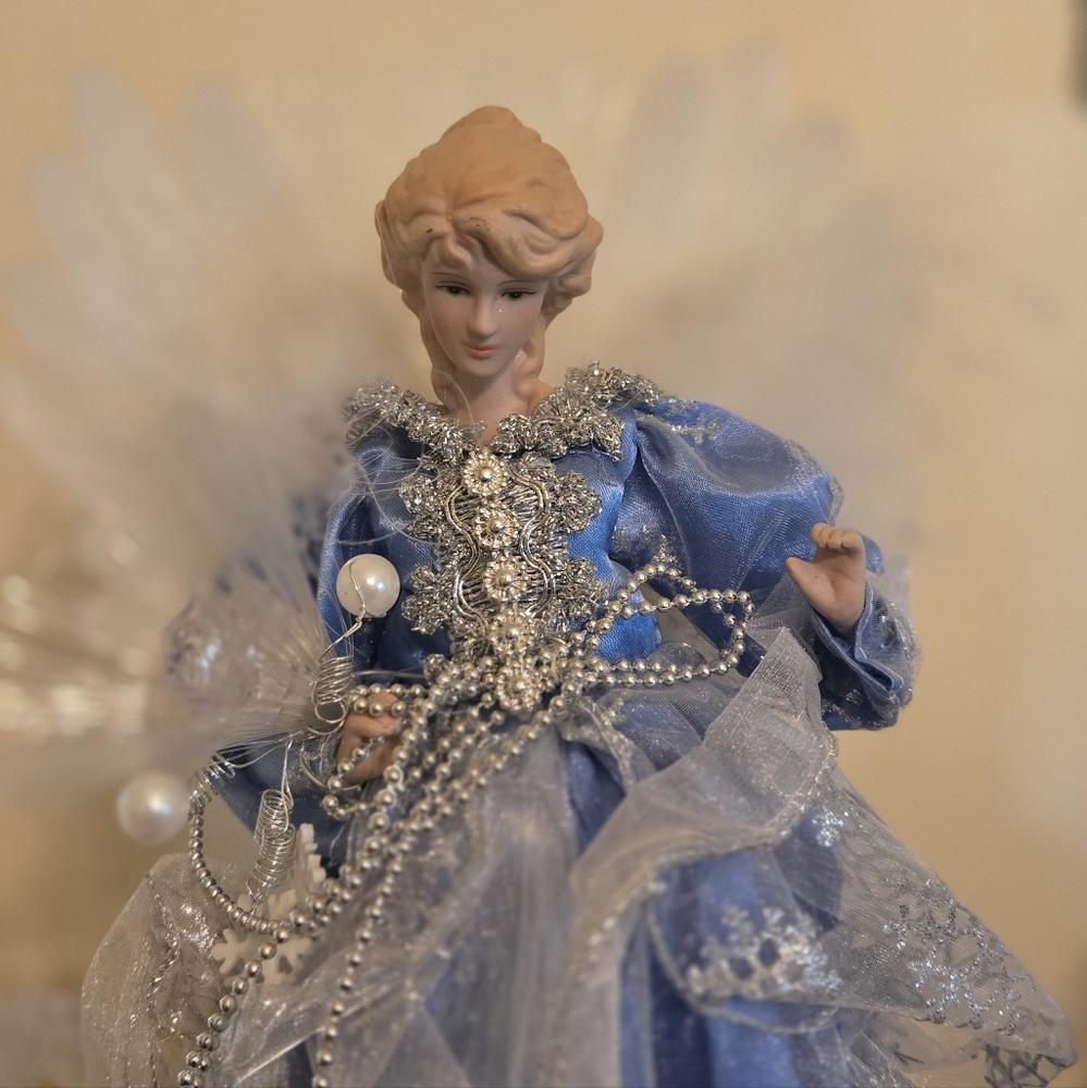 Vintage Light Up CHRISTMAS Angel Blue and Silver